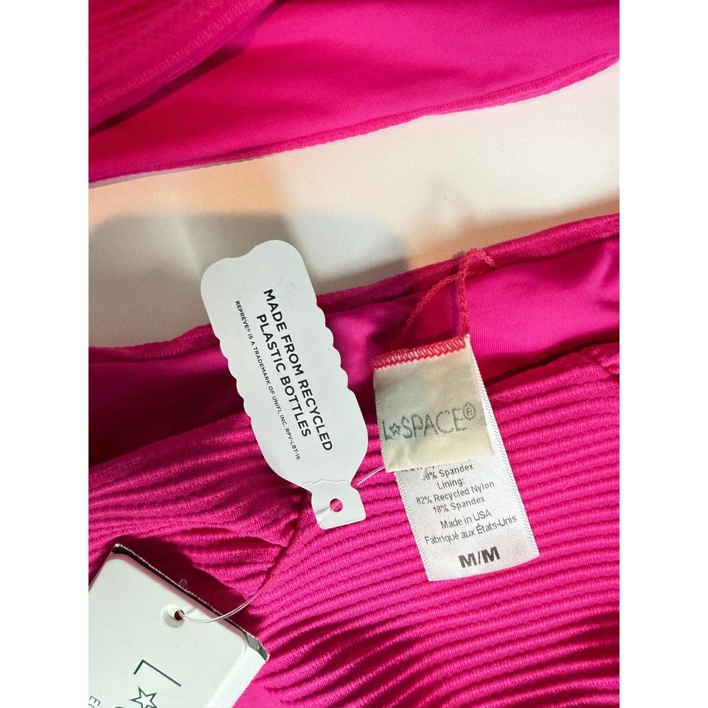 L*Space Eco Chic Fisher Top Sol Bottom‎ Ribbed Bikini Set Pink XS/M OQFIT21 Bou